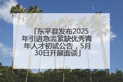 东平县发布2025年引进急需紧缺优秀青年人才初试公告，5月30日开展面谈