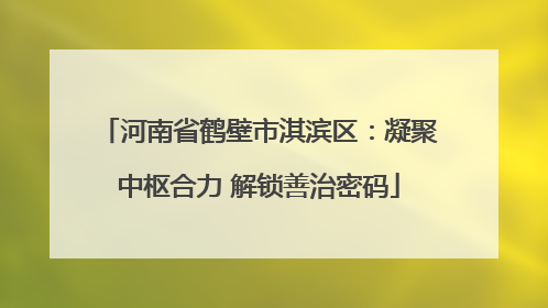 河南省鹤壁市淇滨区：凝聚中枢合力 解锁善治密码